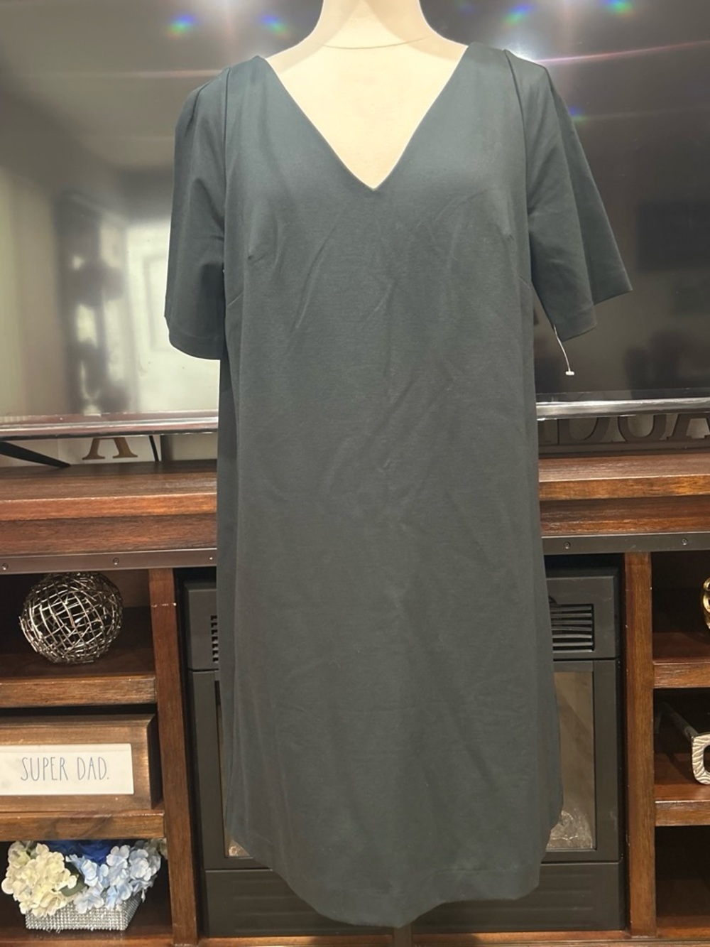 Ann Taylor Dark Green V-Neck Midi Dress